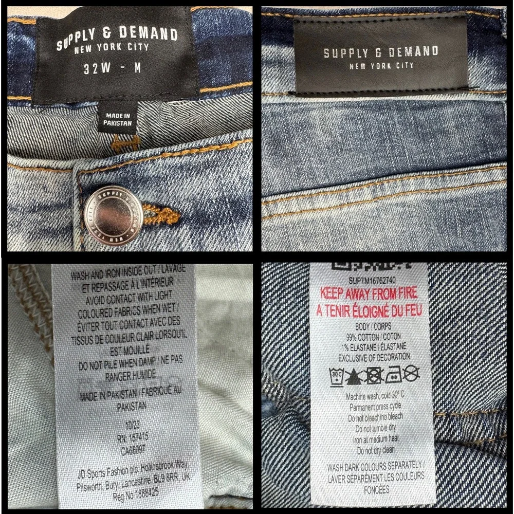 Supply & Demand Jeans Men Distressed Stretch Zip Pockets 37x31 Grunge Punk Moto‎